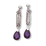 Purple Faceted CZ Teardrop Multichain Earrings